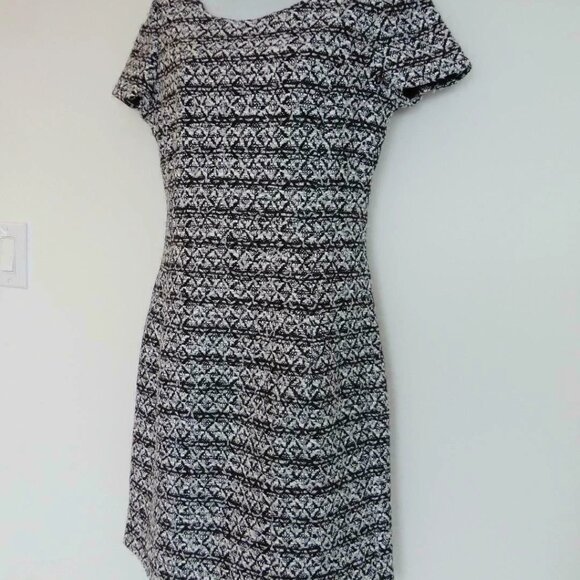 NWT OSCAR DE LA RENTA Black White Cotton Blend Tweed SS Bateau Neck Dress 6 - Picture 2 of 7